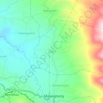 Topografische kaart Cisitu, hoogte, reliëf
