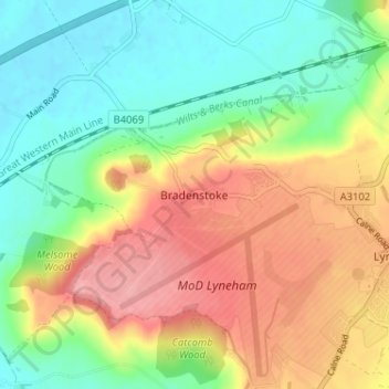Topografische kaart Bradenstoke, hoogte, reliëf