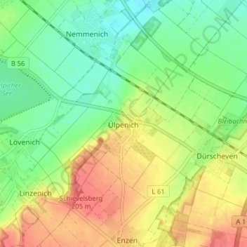 Topografische kaart Ülpenich, hoogte, reliëf