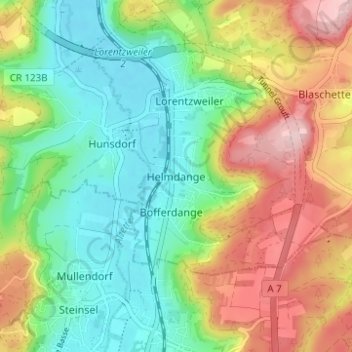 Topografische kaart Helmdange, hoogte, reliëf