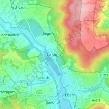 Topografische kaart Eyrichshof, hoogte, reliëf