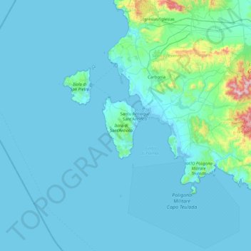 Topografische kaart Isola di Sant'Antioco, hoogte, reliëf