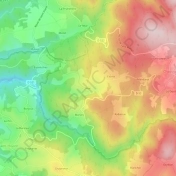 Topografische kaart Réal, hoogte, reliëf