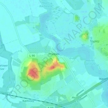 Topografische kaart Phöben, hoogte, reliëf