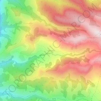 Topografische kaart Vârtop, hoogte, reliëf