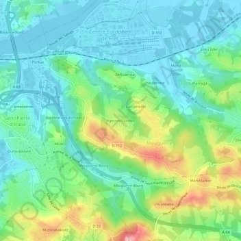 Topografische kaart Agerreko Larrea, hoogte, reliëf