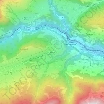 Topografische kaart Heuberg, hoogte, reliëf