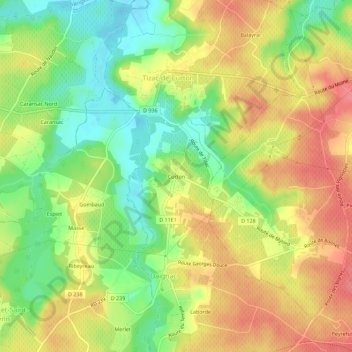 Topografische kaart Curton, hoogte, reliëf