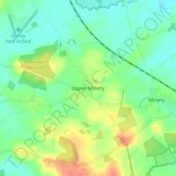 Topografische kaart Upper Minety, hoogte, reliëf