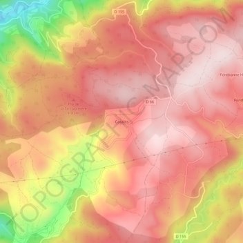 Topografische kaart Cazalits, hoogte, reliëf