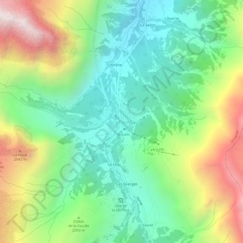 Topografische kaart La Fouly, hoogte, reliëf