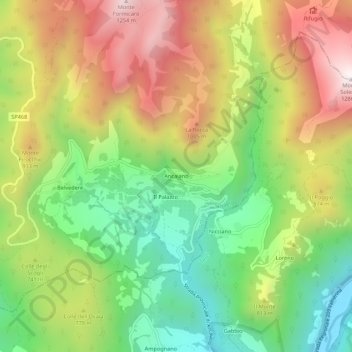 Topografische kaart Ancaiano, hoogte, reliëf