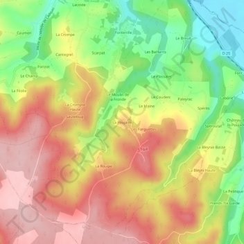 Topografische kaart La Poujade, hoogte, reliëf