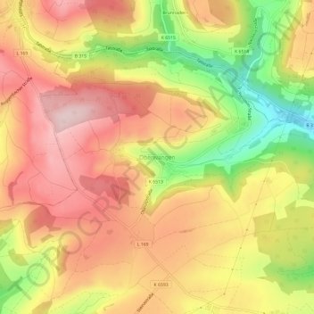 Topografische kaart Oberwangen, hoogte, reliëf