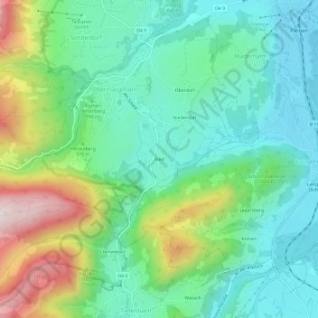 Topografische kaart Ried, hoogte, reliëf