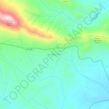 Topografische kaart Monfortinho, hoogte, reliëf