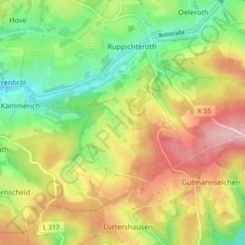 Topografische kaart Kesselscheid, hoogte, reliëf
