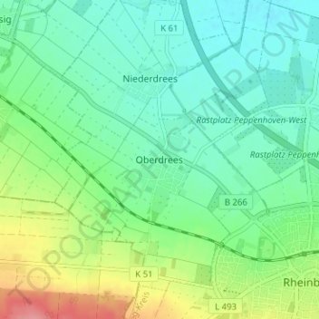 Topografische kaart Oberdrees, hoogte, reliëf