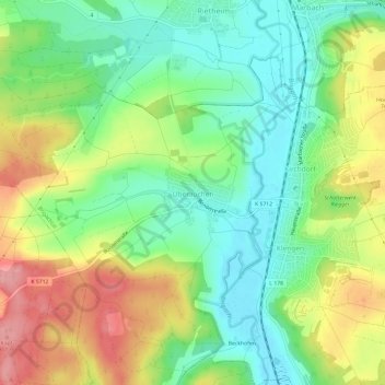 Topografische kaart Überauchen, hoogte, reliëf