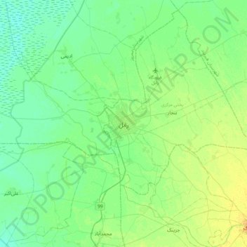 Topografische kaart زابل, hoogte, reliëf