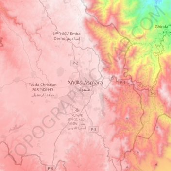 Topografische kaart Asmara, hoogte, reliëf