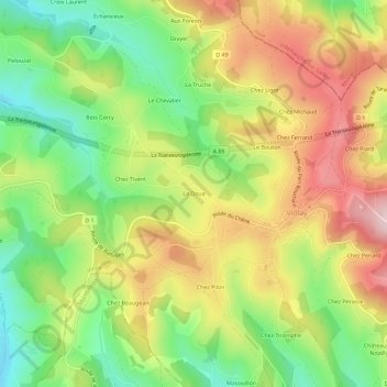 Topografische kaart La Doua, hoogte, reliëf