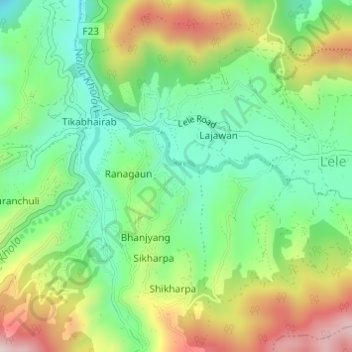 Topografische kaart Tikabhairav, hoogte, reliëf