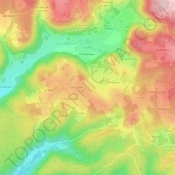 Topografische kaart Le Fahys, hoogte, reliëf