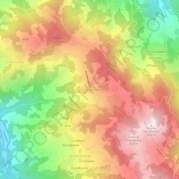 Topografische kaart Lama di Monchio, hoogte, reliëf