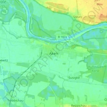 Topografische kaart Aken, hoogte, reliëf