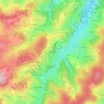 Topografische kaart Les Resses, hoogte, reliëf