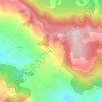 Topografische kaart Merli, hoogte, reliëf