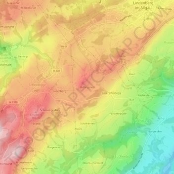 Topografische kaart Buflingsried, hoogte, reliëf