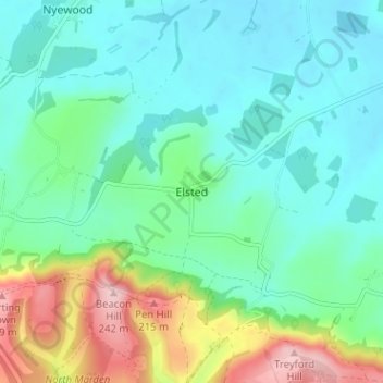 Topografische kaart Elsted, hoogte, reliëf