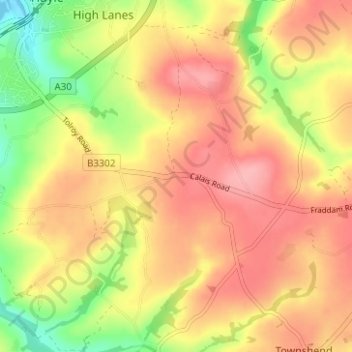Topografische kaart Praze, hoogte, reliëf