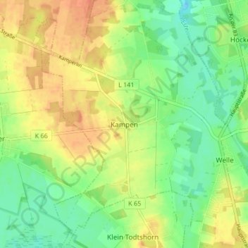 Topografische kaart Kampen, hoogte, reliëf