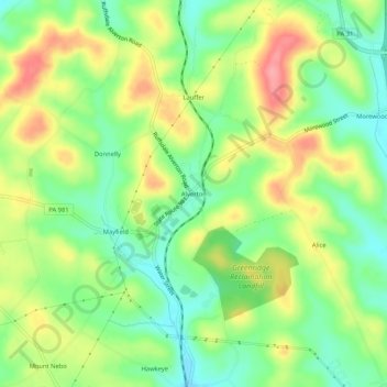 Topografische kaart Alverton, hoogte, reliëf