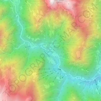Topografische kaart Fervento di Sopra, hoogte, reliëf