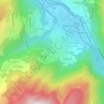 Topografische kaart Les Emptes, hoogte, reliëf