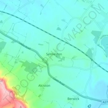 Topografische kaart Selmeston, hoogte, reliëf