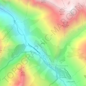 Topografische kaart Le Puy, hoogte, reliëf
