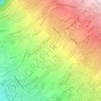 Topografische kaart Trois Mares, hoogte, reliëf