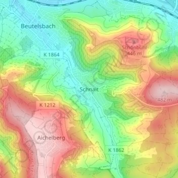 Topografische kaart Schnait, hoogte, reliëf