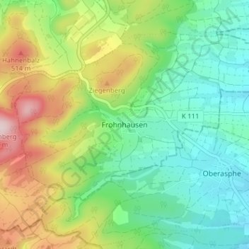 Topografische kaart Frohnhausen, hoogte, reliëf