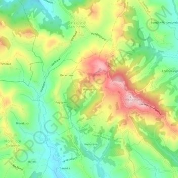 Topografische kaart Vezzolano, hoogte, reliëf