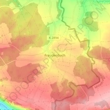 Topografische kaart Freudenbach, hoogte, reliëf