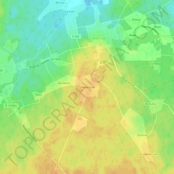 Topografische kaart Villeranque, hoogte, reliëf
