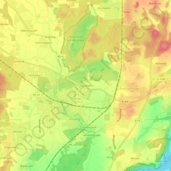 Topografische kaart Staudham, hoogte, reliëf