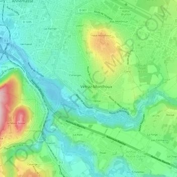 Topografische kaart Vers Bu, hoogte, reliëf