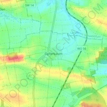 Topografische kaart Opferbaum, hoogte, reliëf